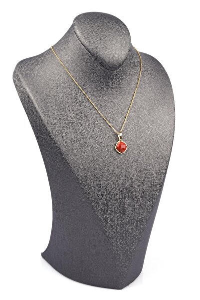 Alibaba Doğaltaş Red Jasper Doğal Taş Gümüş Renkli Kolye