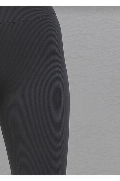 MODA UGS GRI ÎNCHIS Jambiere cu nervuri, talie înaltă cu nervuri, cu dungi, jambiere sport casual pentru femei