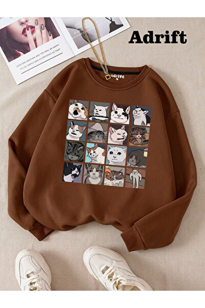 Adrift كولاج ميمات القطط تصميم شارع كستبانك تريند هاراجوكو/قوطي بني