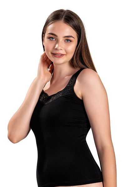 Jiber 522 Women's Cotton Lycra Lace V-Neck Wide Strap Undershirt