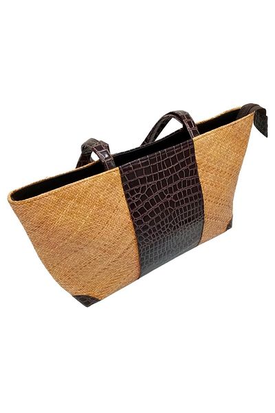 Dünyadan Hediyeler Straw Knitted Leather Decorated Hand Shoulder Bag No.9