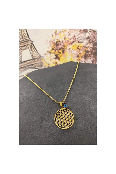 HEDİYEBOHÇAM Nazar Boncuklu Yaşam Çiçeği Çelik Kolye 45 Cm