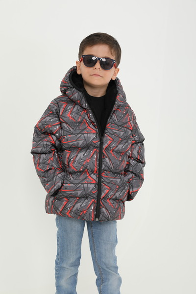 Montland Black Geometric Pattern Fleece Jacket for Boys - Water and Windproof...