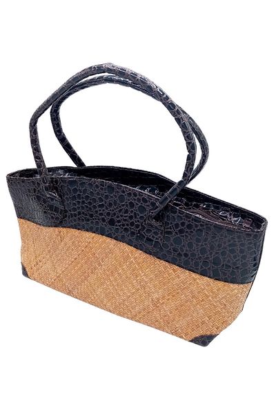 Dünyadan Hediyeler Straw Knitted Leather Decorated Hand Shoulder Bag No.12