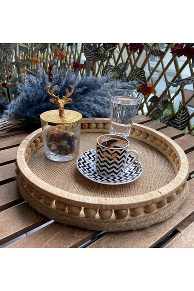 YılÇay 27 см Декоративна дерев'яна плетена кухонна таця для подачі страв