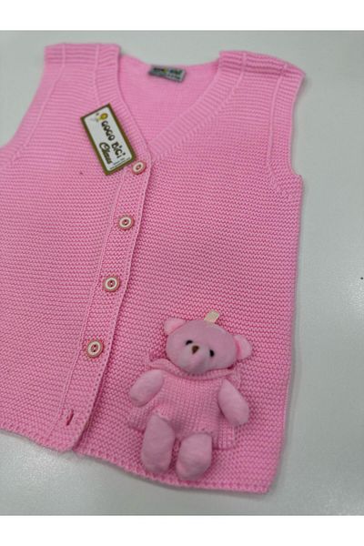 gogo bici Girl's Knitwear Vest with Teddy Bear