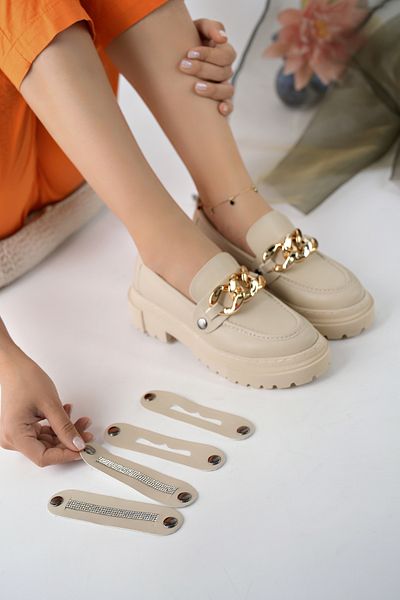 StWenn Γυναικεία Παπούτσια Loafer Moccasin με χοντρή σόλα με αγκράφα Μπεζ