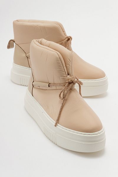 LuviShoes Γυναικείες αθλητικές μπότες GIOVA σε μπεζ δερμάτινο πέτρινο φιόγκο