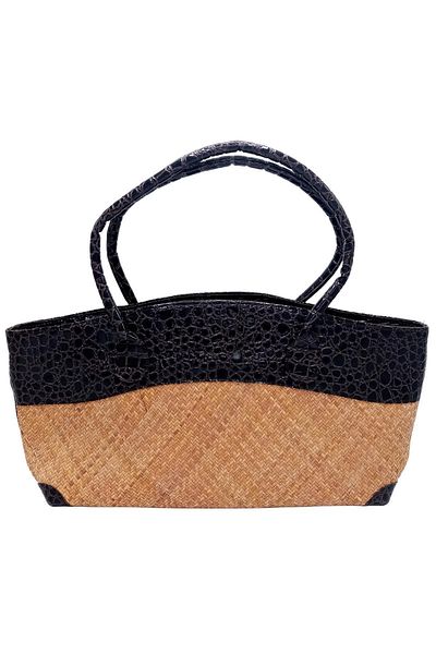 Dünyadan Hediyeler Straw Knitted Leather Decorated Hand Shoulder Bag No.12