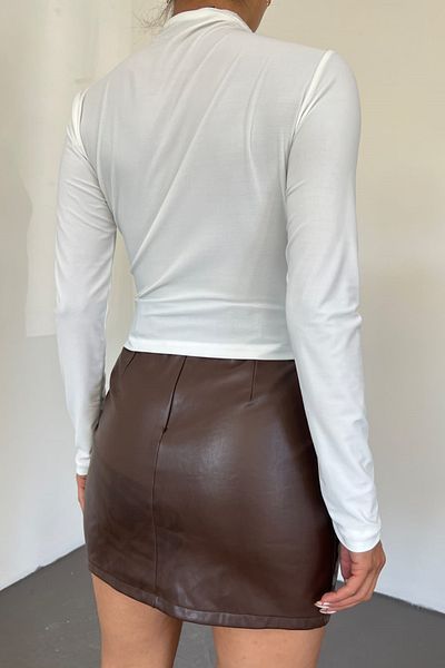 bayansepeti Flexible Sandy Fabric Long Sleeve High Collar White Blouse with Shoulder and Side Ruffle Detail 2000