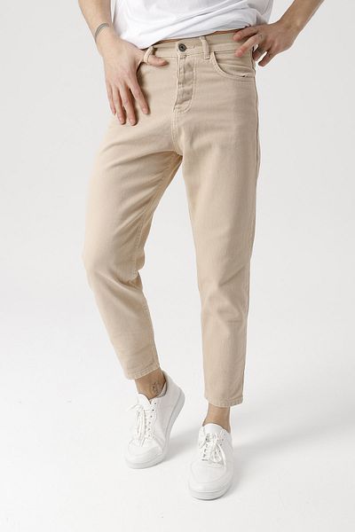 Gambocci Men's Cream Boyfriend Comfortable Fit Trousers