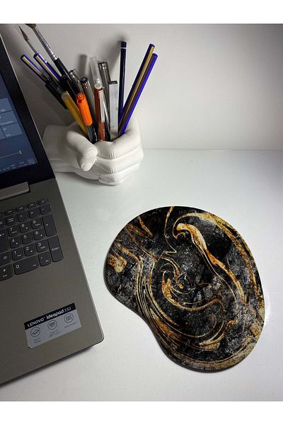 HobiShop Gold Marble Patterned Mouse Pad with Wrist Support