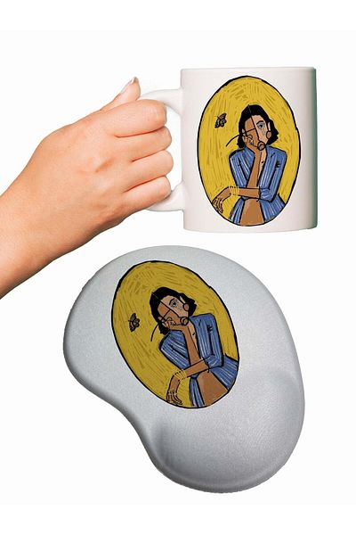 HobiShop Thinking Woman Printed Mouse Pad + Mug Mug