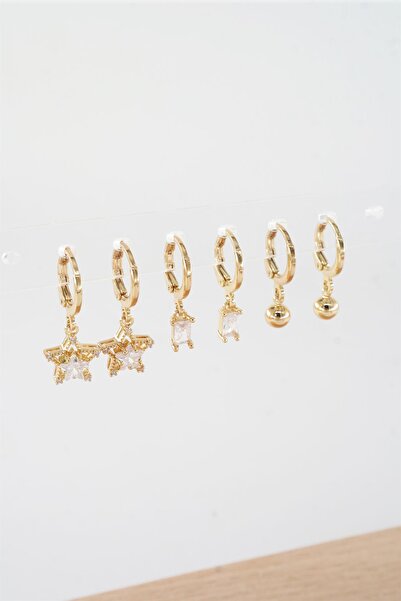 By Zeyna Aksesuar مجموعة أقراط بمشبك على شكل نجمة متدلية من حجر الزركون للسيد...