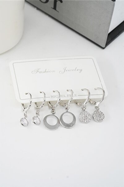 By Zeyna Aksesuar طقم أقراط متدلية من حجر الزركون للسيدات مكون من 6 أشكال بيض...