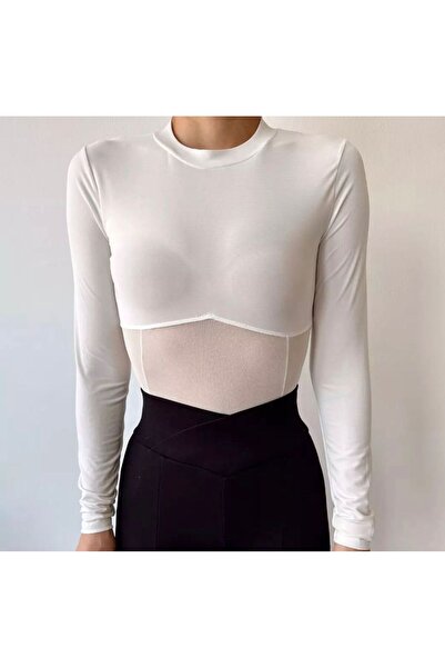 ALLEYTA Γυναικεία μακρυμάνικη ραφή με λεπτομέρεια εφαρμοστή τούλι με λεπτομέρ...