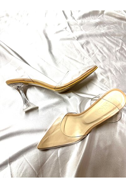 TrendyAnka Women's Princess Nude Beige Skin 8 cm Transparent Heeled Stiletto Pointed Toe Shoes