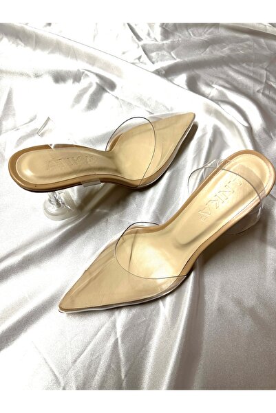TrendyAnka Women's Princess Nude Beige Skin 8 cm Transparent Heeled Stiletto Pointed Toe Shoes