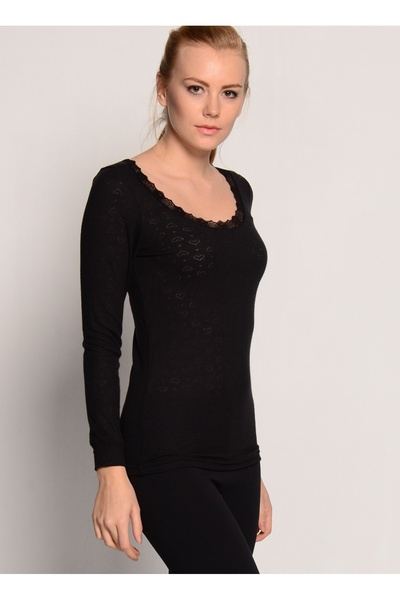 Blackspade Round Neck Plain Black Women's Athlete 1268 Thermal