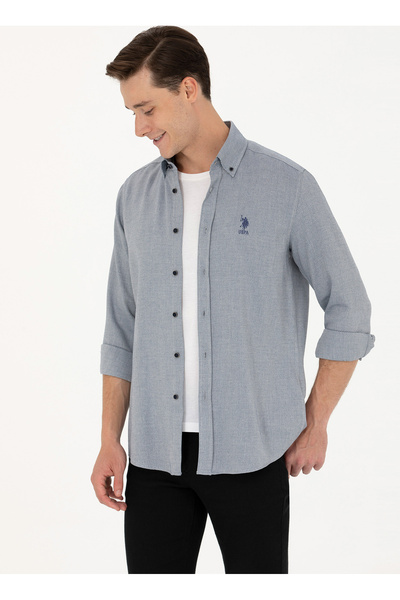 U.S. Polo Assn. U.S. Polo Assn. Regular Fit Düğmeli Yaka Saks Erkek Gömlek CORDU