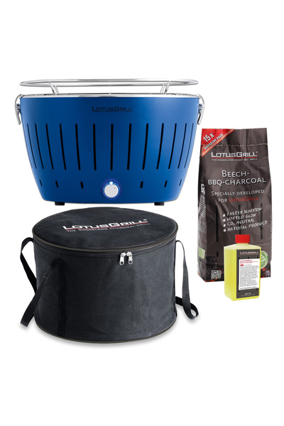 LOTUSGRILL Kömürlü Dumansız Mangal Klasik Set ( Çanta 2,5 Kg Kömür 1 Jel ) Mavi