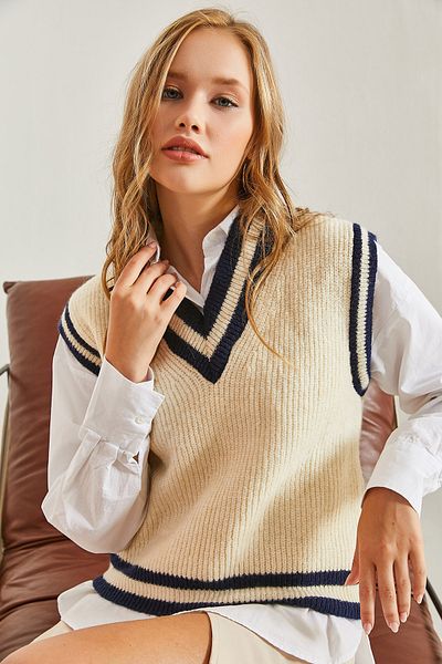 Bianco Lucci Damen-Strickpullover mit V-Ausschnitt
