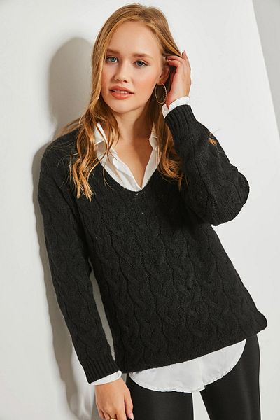 Bianco Lucci Pulover tricotat cu model din împletitură de păr