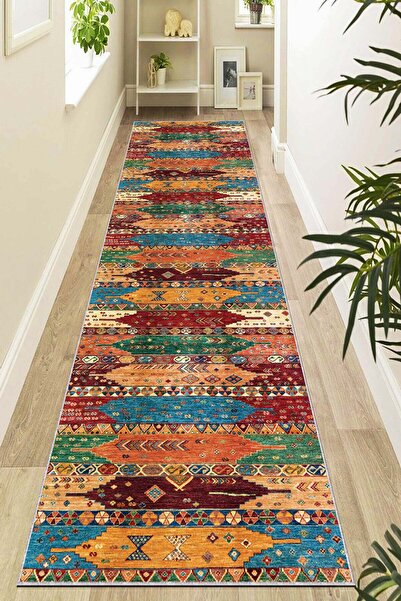 Lizia Home Kilim Etnik Desenli Kaymaz Taban Mutfak Hol Antre Kesme Özel Ölçül...