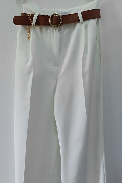 MissVina Штани з ланцюжком, деталізовані та з поясом, широкі штанини з плісировкою