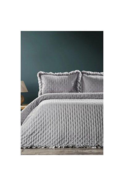 KÜBRAHOME'S ZEBRA CASA LİMA TEK KİŞİLİK FIRFIRLI YATAK ÖRTÜSÜ GRİ
