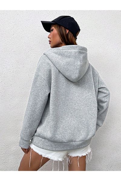 Machetta Unisex Gray Melange Color Zippered Saks Blue Brooklyn Printed 3 Thread Fleece Cardigan / Jacket