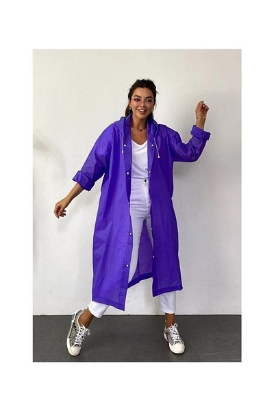 DZC KUZENLER AVM Women's Men's Raincoat Hooded Snap Fastener Eva Raincoat Windbreaker