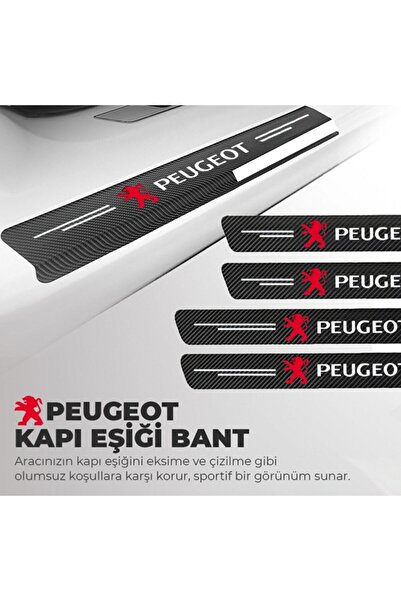 ototime Peugeot Logolu Karbon Kapı Eşiği Koruyucu Bant Folyo 4'lü Set