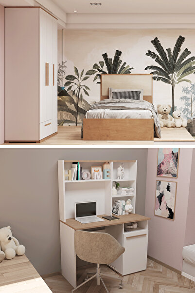 SANDALİE Eva 3'lü Çocuk&Genç Odası Takımı - Beyaz&Atlantik Çam