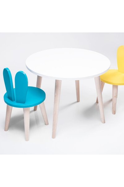 Ahsel Ahşap Montessori Çocuk Odası Mobilyası Sarı Lacivert Çocuk Masa Sandalye Seti Montessori Çocuk Masası