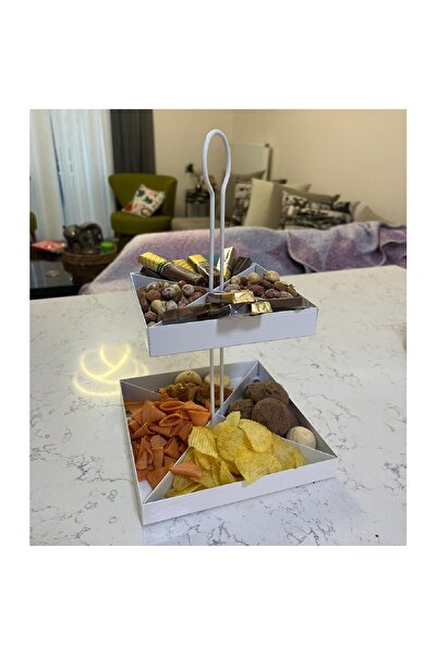 decorelax 2 Katlı Dekoratif Metal Çerezlik, Peynir Sunum Servis Tabağı - Loku...