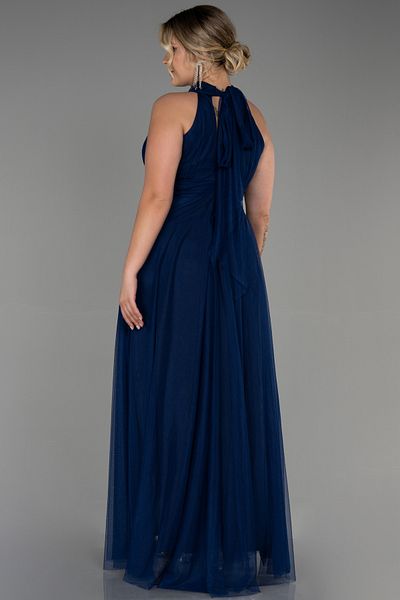 Abiyefon Navy Blue Halter Neck Long Plus Size Evening Dress ABU3253