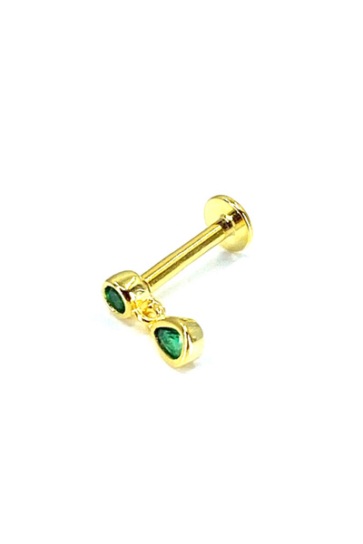 La femme by begum Yeşil Taşlı Tektaş Damla Sallantılı Önden Döndürmeli Gold 925 Ayar Gümüş Piercing ,Helix,Flat,Tragus