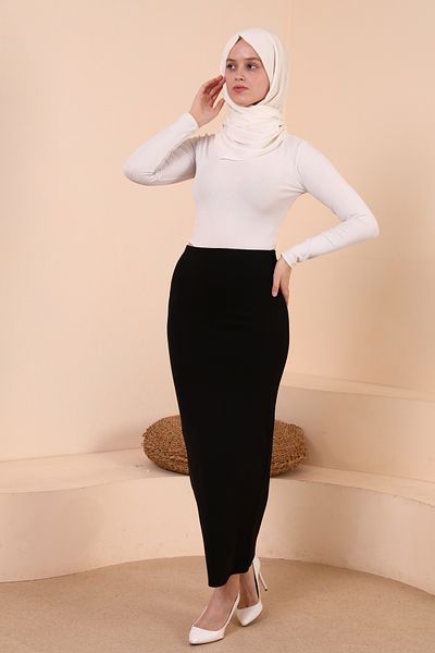 ALL TIME تنورة طويلة من الليكرا باللون الأسود للنساء