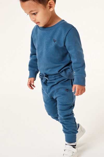 Next Baby 100% Cotton Mid Blue Sweatshirt Jogger Top and Bottom Set