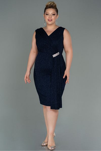 Abiyefon Midi Navy Blue Plus Size Evening Dress ABK1752