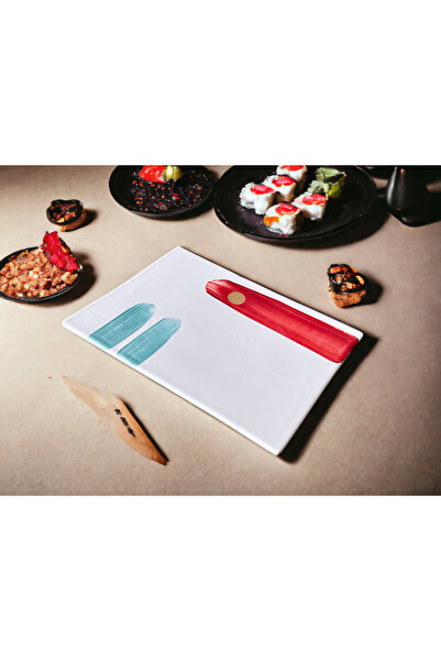 NADY STUDIO Ono Tabak Elyapımı Handmade Porselen Altın işlemeli Peynir Sushi Tabak