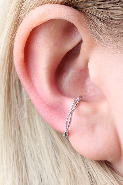 depozoom Gümüş Kaplama Ayarlanılabilir Sıkıştırılabilir Conch Orbital Earcuff Küpe