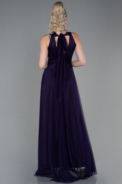 Abiyefon Halter Collar Dark Purple Long Evening Dress - ABU3252