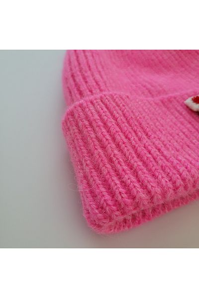 initialess Letter A Mohair Folded Knitted Pink Wool Beret