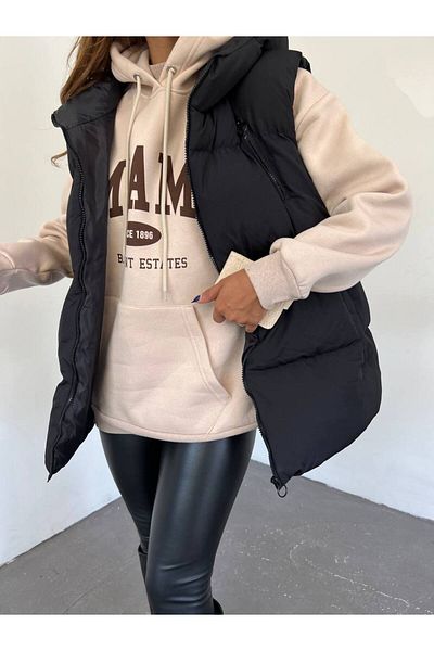 WellWay Black Boyfriend Puffer Vest