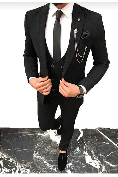 FRİYA Slim Fit Vest Suit (Tie & Collar Chain Accessory)