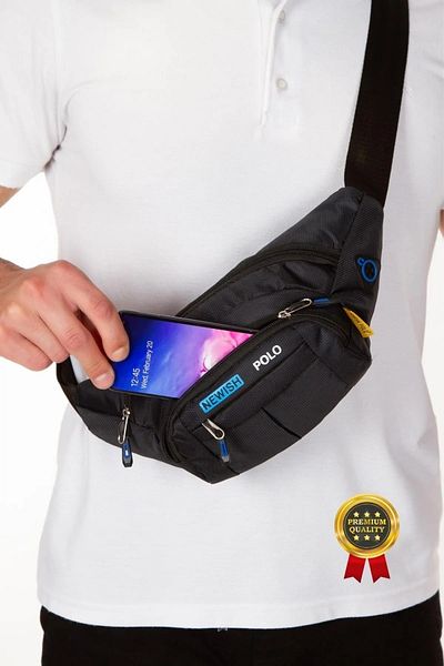jön Unisex Black Waterproof Waist and Shoulder Bag Freebag with USB and Headphone Port