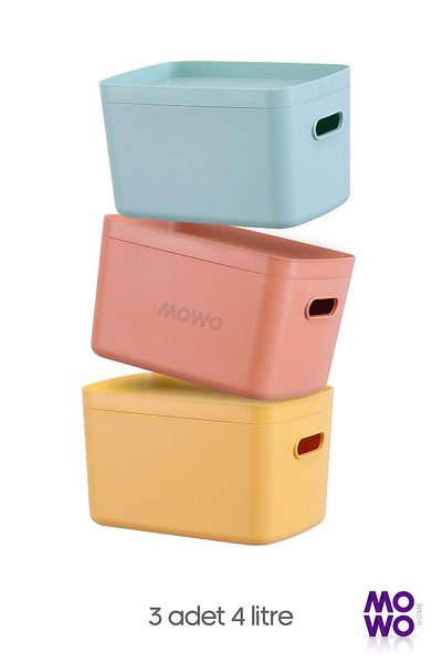 Mowo Home Alegra 4 Lt Mix - 3 Cutii Decorative de Depozitare, Organizator Interior Dulap cu Capac