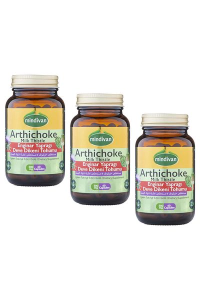 Mindivan Artichoke Leaf Milk Thistle Extract Healthy Liver 500 mg 60 Capsules x3 Piece